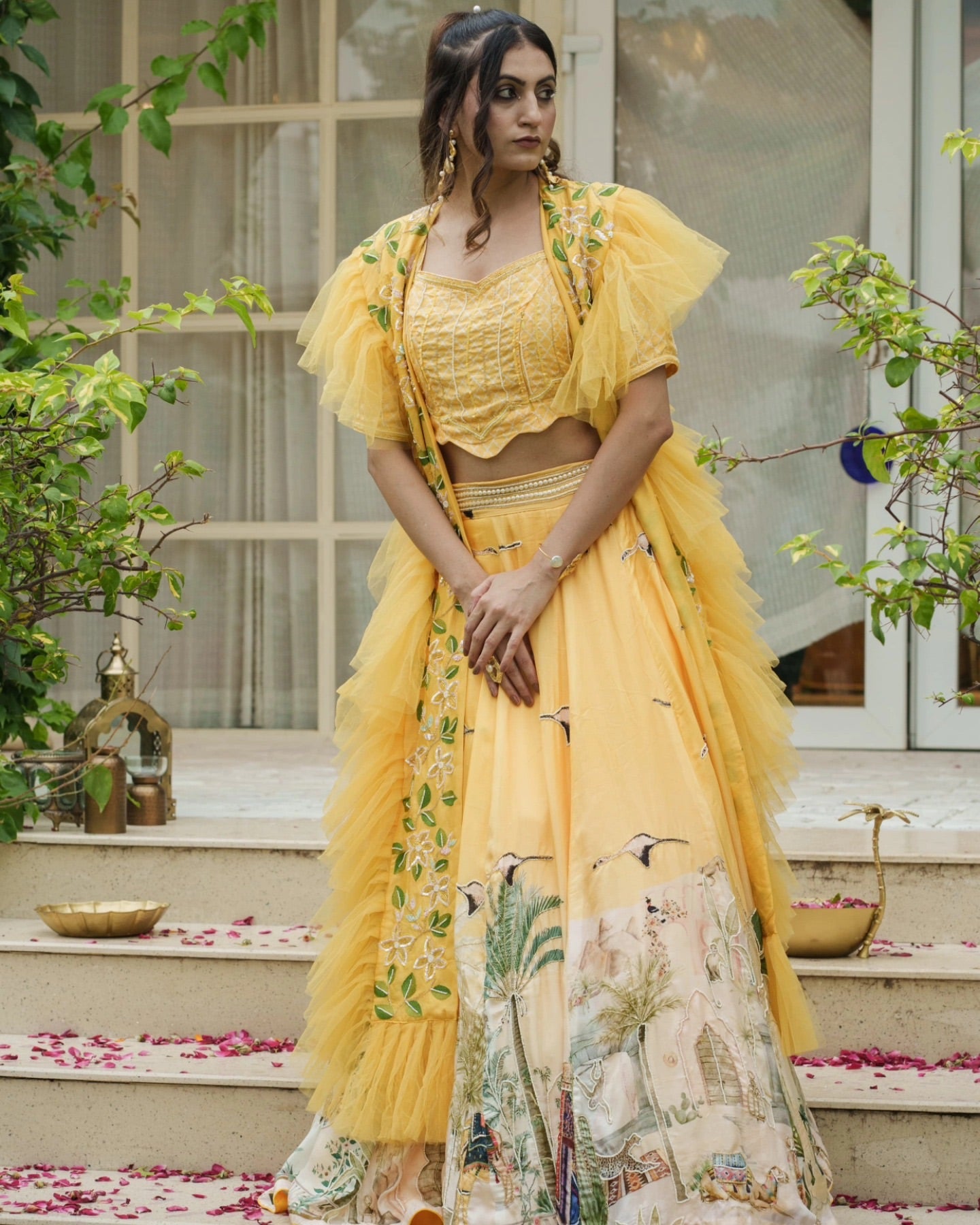 Carnival print, sharp-frill lehenga style