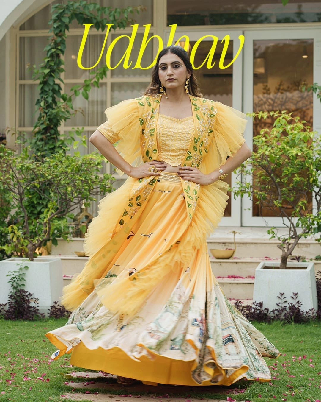 Carnival print, sharp-frill lehenga style