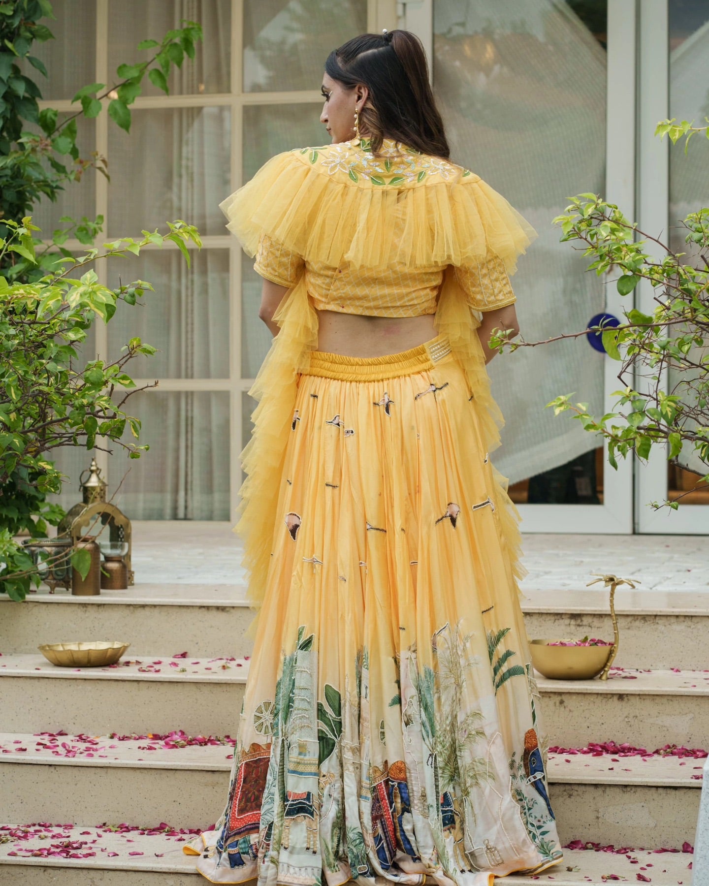 Carnival print, sharp-frill lehenga style