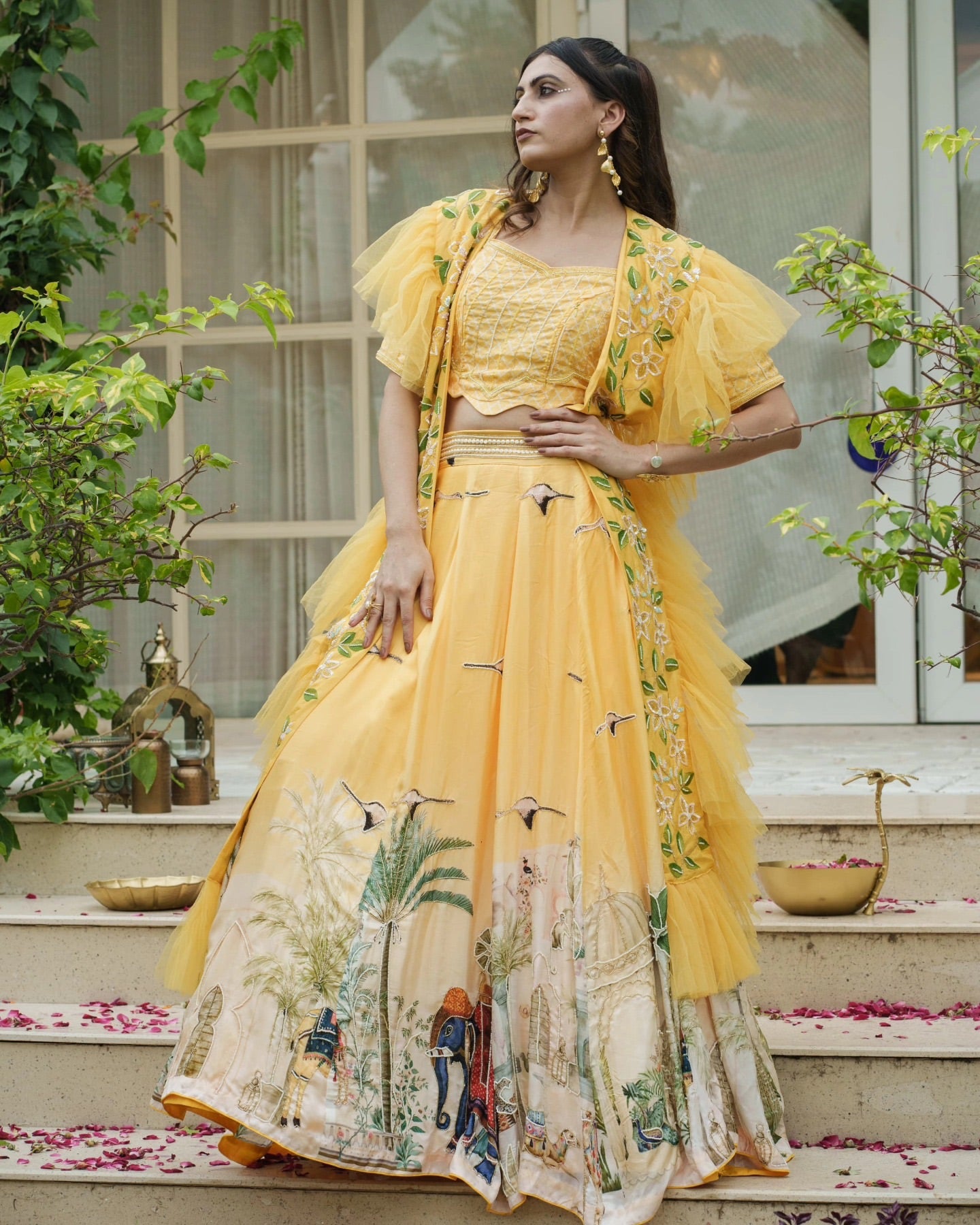 Carnival print, sharp-frill lehenga style