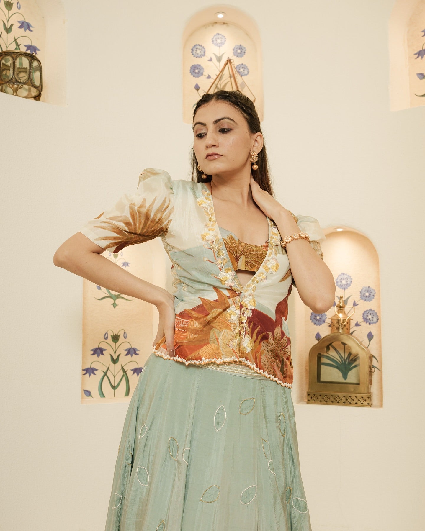 Farm look print, lehenga,  carnival theme