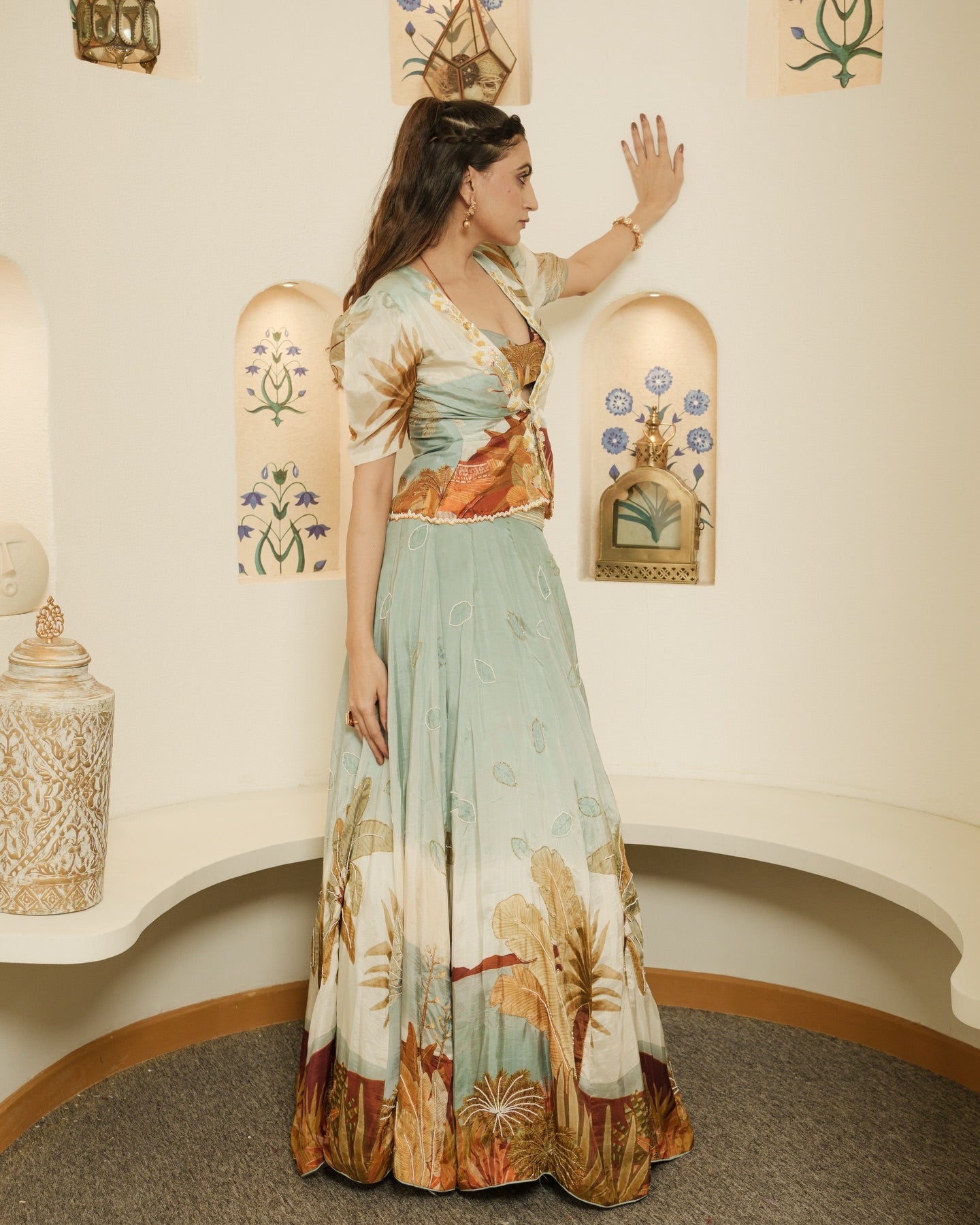 Farm look print, lehenga,  carnival theme