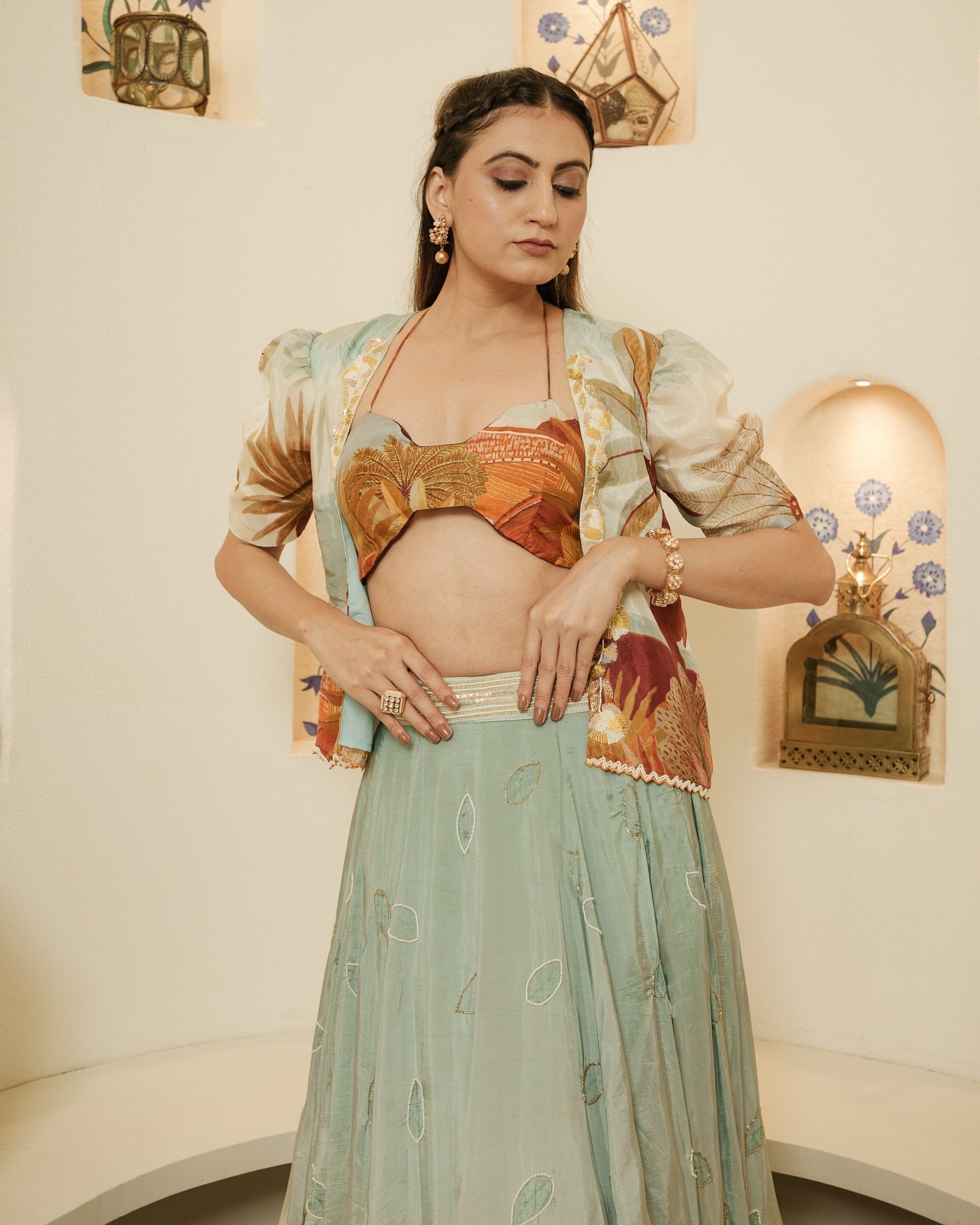 Farm look print, lehenga,  carnival theme