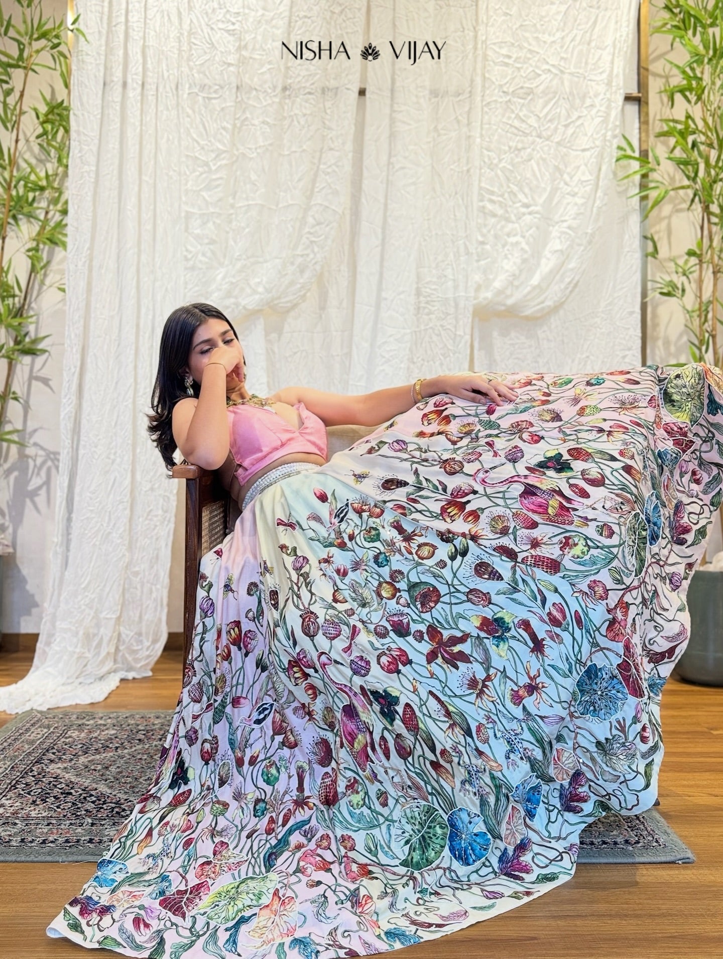 Flower blossom print lehenga