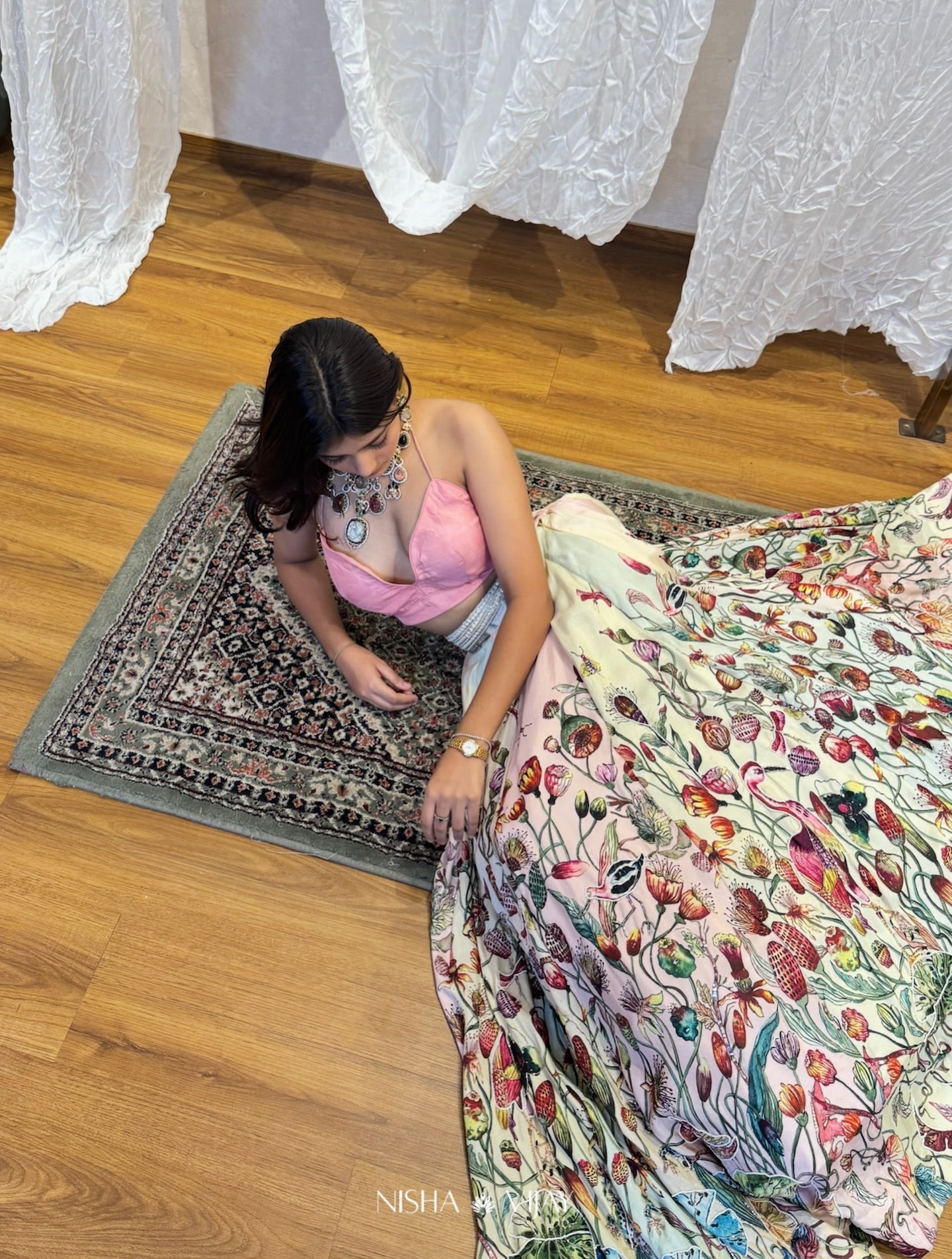 Flower blossom print lehenga