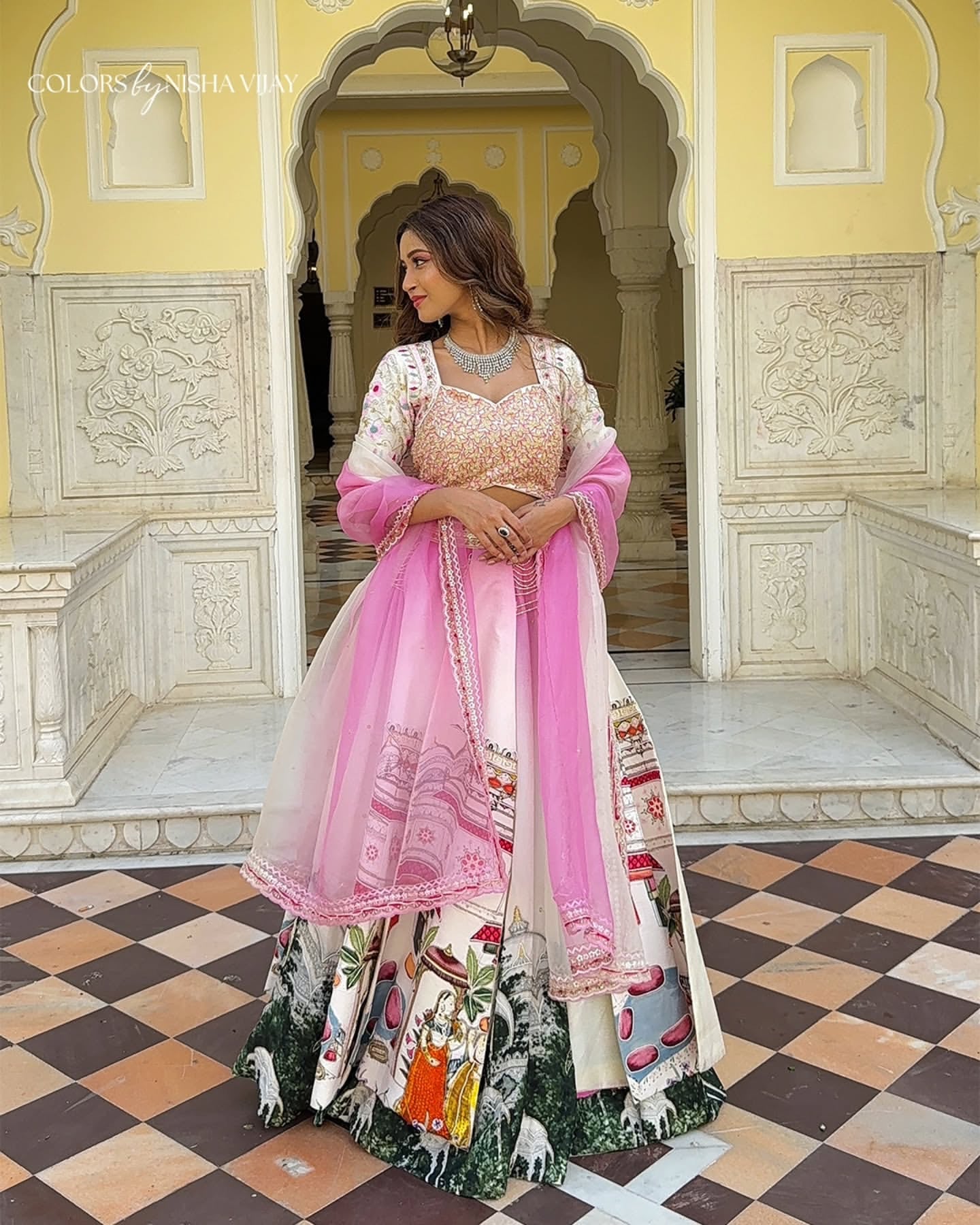 Double-layer lehenga, Vrindavan theme, best suited for a bride