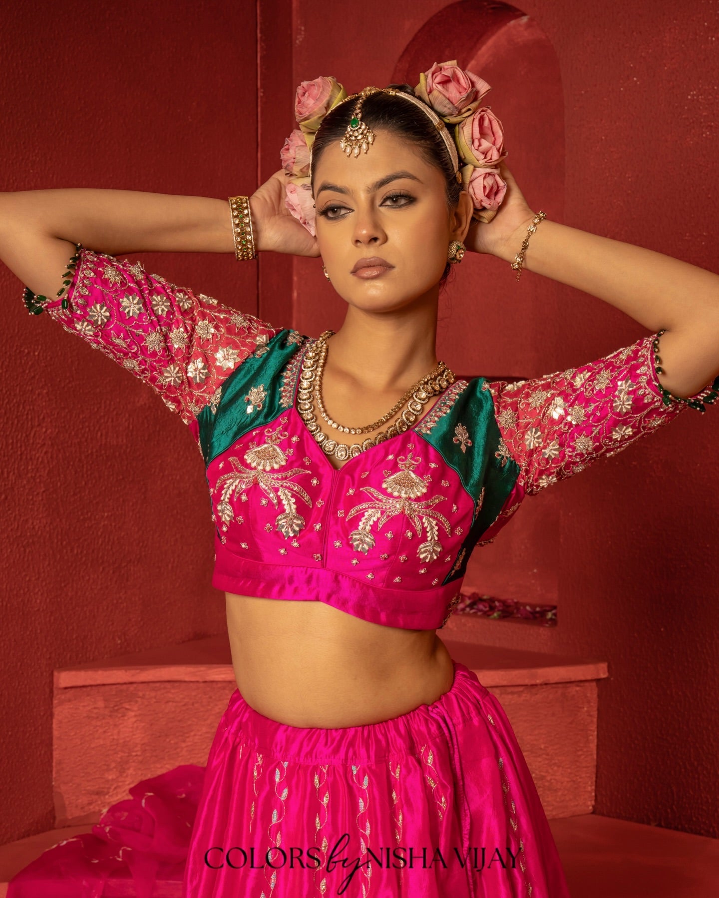Choli-cut blouse, Vrindavan-theme print